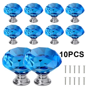 10X Diamond Shape Crystal Glass Cabinet Knobs Drawer Kitchen Dresser Handle Pull - Picture 1 of 11