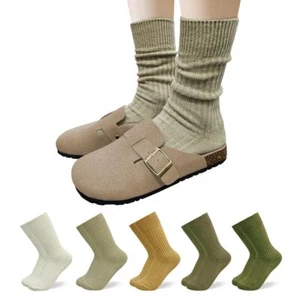 Ribbed Socks Women Cozy Socks – 5 Pair Cute Womens Crew Socks C. Leaf in Forest - Picture 1 of 8