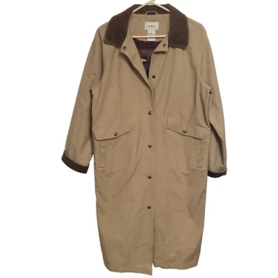 Vtg LL Bean Jacket Womens Medium Petitte Brown Aztec Long Chore Barn Trench Coat - Image 1 of 4