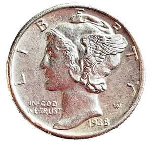 1938-D UNC Liberty Dime, Mercury Dime - Picture 1 of 2