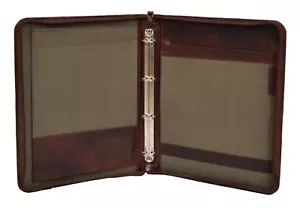 Luxury Leather Ring Binder Folio Zip Around A4 Pad Document Leather File Case - Picture 1 of 8