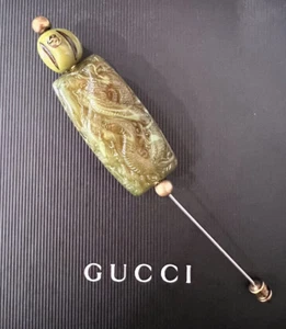 Authentic Gucci Dragon Carved Resin Green Beaded Brooch Pin Limited Edition NWB - Picture 1 of 4