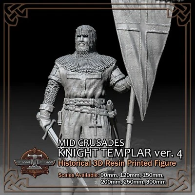 THE FORGE OF HISTORY Crusader Knight Templer 4 - 3D Harz gedrucktes Figurenmodell - Maßstab 90 mm bis 300 mm