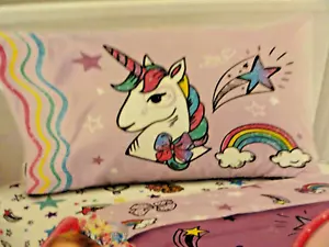 FULL size Sheets PURPLE whimsical UNICORNS Jo Jo Siwa bow bow colorful purple - Picture 1 of 5