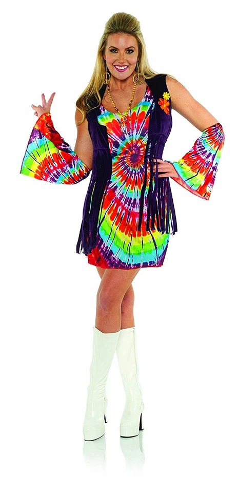 Underwraps Mujer Años 60 Retro Tie Dye Disfraz Vestido Conjunto Revolución Foto 1 de 1