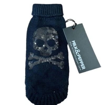  Milk & Pepper Dog Turtleneck Skull sequin sweater Jumper Sweatshirt for Dog S - Image 1 of 4