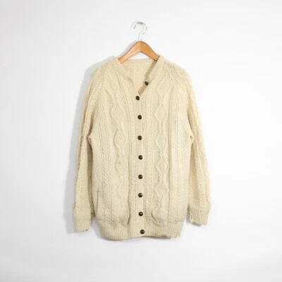 Cárdigan de lana tejido con cable vintage suéter para mujer XL - beige envejecido abotonado Foto 1 de 4