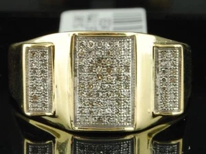 Mens 10K Yellow Gold Diamond Pinky Ring 1/3 Ct. Designer Engagement Wedding Band - Picture 1 of 7