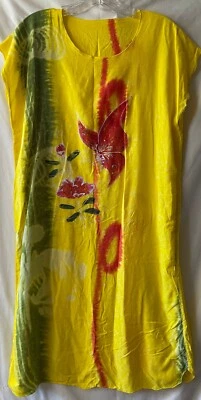 ARTE VINTAGE DE USAR, VESTIDO DE PRAIA PINTADO À MÃO, LEVE, M-L 42" PEITO - Imagem 1 de 4