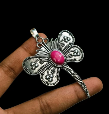 Compra Elegante Colgante Mariposa Rosa Turquesa Chapado en Plata de Ley 925 Hecho a Mano Foto 1 de 4