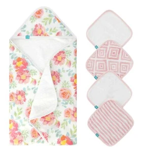 ™ 5-Piece 100% Cotton Muslin Hooded Bath Towel & Washcloths Set for Baby Girl... - Picture 1 of 6
