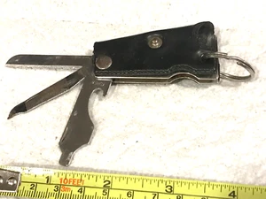 Vintage Excellence in safety  Pocket Knife Blade, Opener  Leather Keychain Korea - Picture 1 of 6