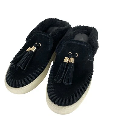 J/SLIDES NYC Azul Mules Flats Talla de mujer 6.5 Cuero de gamuza negro sin cordones Foto 1 de 4