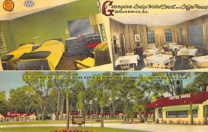 GEORGISCHE LODGE Braunschweig, GA Straßenkaffeehaus 1940er Jahre Leinen Vintage Postkarte - Bild 1 von 2