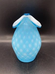 Antique Aqua Blue & White Cased Quilted Pattern Glass Vase-Gorgeous! - Picture 1 of 5