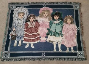 Vintage Chatham Sammler Porzellan Puppen gewebt Royal Wandteppich Überwurf 64x48 - Bild 1 von 7