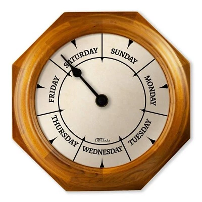 Classic Day of The Week Wall Clock with Solid Wood Frame – Calendar Day Cl - Image 1 of 4