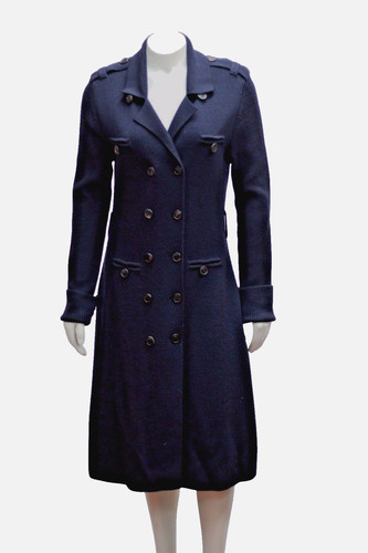 Cappotto CHRISTIAN DIOR 10 42 maglia a costine blu navy lana midi doppiopetto risvolto