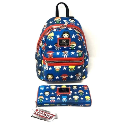 Loungefly Justice League Chibi Mini Backpack Wallet Matching Set DC COMICS NWT - Image 1 of 4