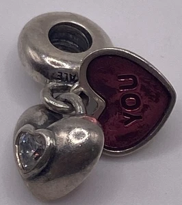 Authentic Pandora S925 ALE SS CZ “You And Me” Pink Hearts Dangle Charm 791244CZ - Picture 1 of 4