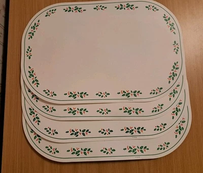 Набор из 4 двусторонних виниловых ковриков Corning Corelle Christmas Holly Days 17 X 11 - Изображение 1 из 4