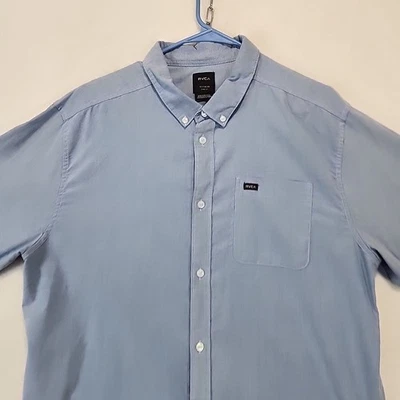 Camisa RVCA Hombres XL Azul Calce Ajustado Manga Larga Cambray Vestido Camisa Academia Oficina Foto 1 de 4