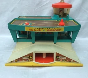 Vintage Fisher Price Airport + 8 Vehicles + Wooden Figure - Picture 1 of 7