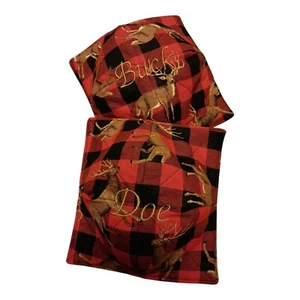 Bock Reh bestickt Set Hirsch schwarz rot Suppenschüssel mikrowellengeeignet Topflappen  - Bild 1 von 4