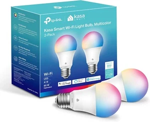 Kasa Smart Wifi Bulbs - Full Color Changing Dimmable A19, 9W 800 Lumens, 2.4Ghz - Picture 1 of 9