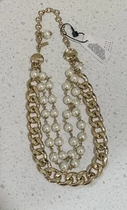 Statement Piece White House Blk Market Convertible Gold/Pearl Necklace 18” NWT - Picture 1 of 3