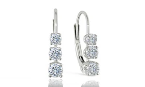 925 Sterling Silver 3.00 ct. Round 6mm CZ Leverback Earrings White Leverback - Picture 1 of 4