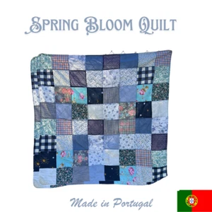 Spring Bloom Quilt: Handmade Boho Blue Geometric Cotton Patchwork - Picture 1 of 8