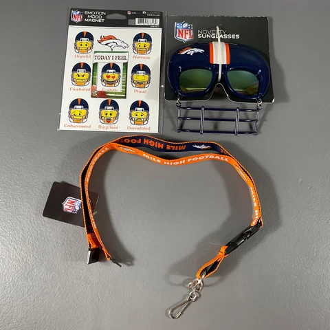 Denver Broncos NFL Ultimate Fan Gift Lot Lanyard, Novelty Sunglasses, Magnet Cover