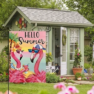 Hello Summer Decorations Beach Flamingo Garden Yard Flag Outdoor Gift 12"x18" - Picture 1 of 12