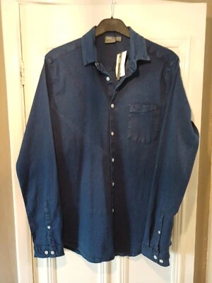 Men's ASOS Indigo Longsleeved Blue Musle Fit Stretch Classic Cotton Shirt Size L - Image 1 of 4
