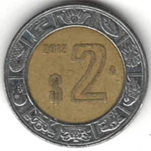 2012 Mexican 2 pesos ~ BIMETALLIC ~ YOU GRADE IT ~ PLEASE SEE THE SCAN stk 611 - Picture 1 of 4