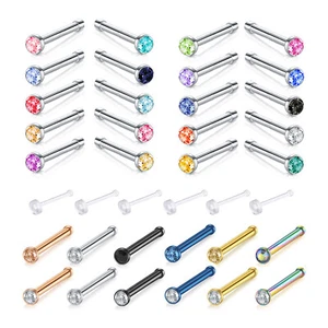 Mixed Color Crystal CZ Nose Ring Bone Studs Body Piercing Jewelry 18G 20G - Picture 1 of 6
