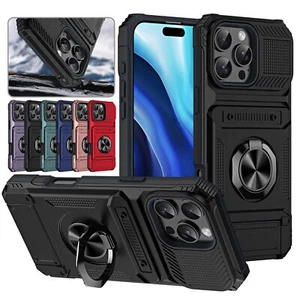 Magnetic Ring Stand Heavy Duty Case+Card Slots For iPhone 16 Pro Max 15 14 13 11 - Picture 1 of 55