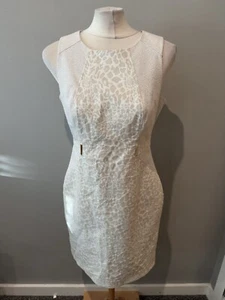 Abito midi Calvin Klein panna beige stampa animalier balze ufficio business taglia 8 - Foto 1 di 8
