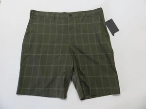 Hurley Shorts Mens 38 Flat Front Zip Fly Belted Check Green - Picture 1 of 11