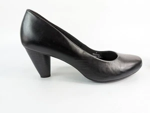 M & S Black Leather High Heel Shoes Uk 7 Wide - Picture 1 of 6