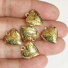 10  Gold plated Heart Locket Pendant 13x15mm, puff heart locket with flower