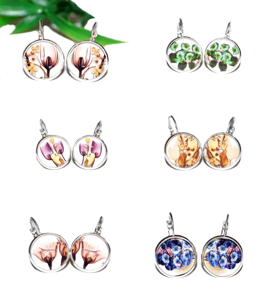 IKEBANA Blumen Ohrhänger +++ AUSWAHL +++ Glas Cabochon Flower Ohrringe Brisur - Bild 1 von 1