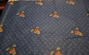 Vintage Cotton Fabric 2 Yards X 54" Blue W/ Pink Green Flowers Home Decor - Picture 1 of 11