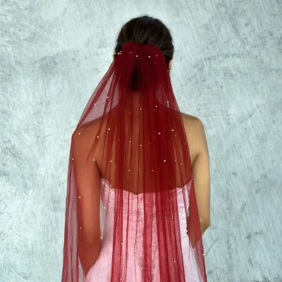 Velo de novia perlas suave 1 nivel con cuentas velo de boda con peine longitud vals 1,5 M Foto 1 de 4