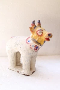 ANTIQUE RARE TERRACOTTA CLAY RELIGIOUS ANIMAL COW FIGURE TOY POTTERY NH4449 - Picture 1 of 12