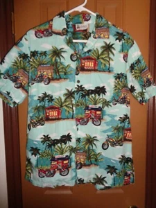 ALOHA REPUBLIC HAWAII USA UNISEX BLUES MOTORCYCLE CAFE COTTON BUTTON SHIRT--M L - Picture 1 of 4