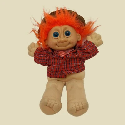 Muñeca Russ Troll Cuerpo Suave Pelo Naranja Ojos Azules Camisa Occidental Sombrero de Vaquero 11 Foto 1 de 4