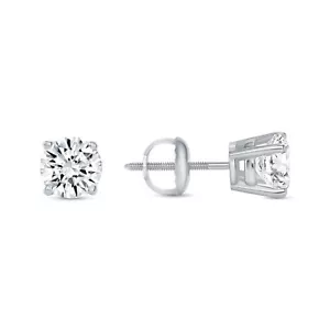 1.5 Ct Round Lab Created Grown Diamond Earrings 14K White Gold F/VS Basket Screw - Picture 1 of 3