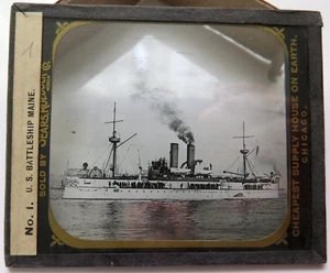 1898 MAGIC LANTERN GLASS SLIDE SPANISH AMERICAN WAR US BATTLESHIP MAINE PHOTO - Picture 1 of 5